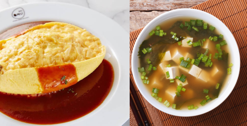 Canh miso nấm, cơm trứng Nhật Bản