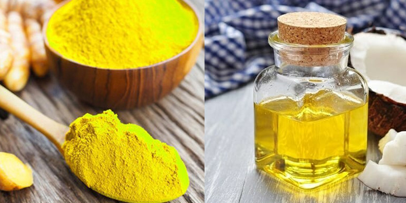 Đắp mặt nạ nghệ và dầu dừa