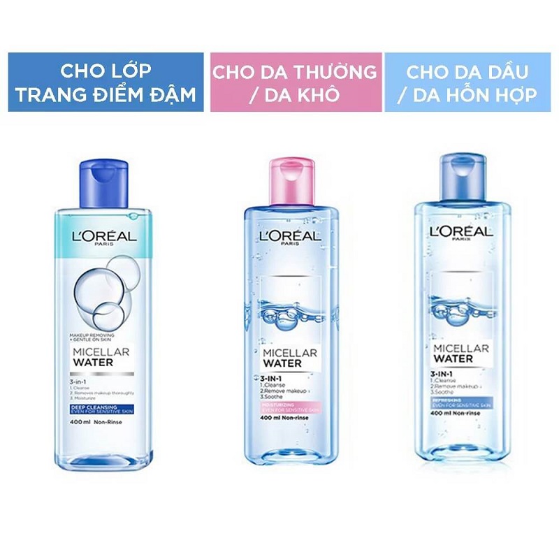 Nước tẩy trang cho da thường L’Oreal Micellar Water 3-in-1